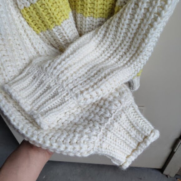 WRANGLER | Butter Yellow White Chunky Wool Alpaca Blend Striped Knit Sweater XL - Picture 9 of 16